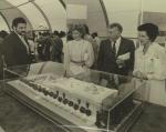 Model of the Ismaili Jamatkhana and Centre, Burnaby. Architect Bruno Freschi at the foundation ceremony with distinguished guests, being explained the model of the Jamatkhana