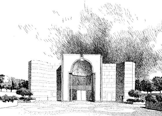 Ismaili Centre, Burnaby, Artist's Sketch A Sketch of the Burnaby Darkhana Jamatkhana. Foundation Ceremony: July 26, 1982; Opening Date: August 23, 1985. The Aga Khan noted at the Foundation ceremony: "I succeeded my Grandfather to the office of Imam in 1957, and just two weeks ago on the 11th of July, I entered the twenty-fifth year of my Imamat. During the Jubilee year many new projects will be launched which will impact the material quality of the life of Ismailis and indeed of many others, in the fields of health, education, housing and rural development, particularly in the Third World...But this is the first project to be launched during this Jubilee year and it is very important that it is a place of worship."
