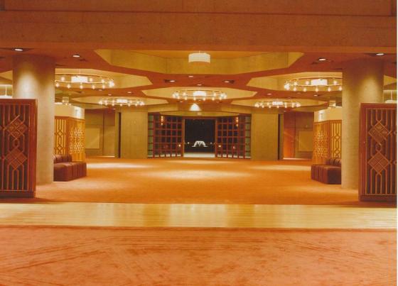 The Ismaili Jamatkhana and Centre, Burnaby. Interior decorated in various different materials. Canada's newspaper, The Globe and Mail, in a story 'Spiritual Isles in an Urban Sea', published on August 16, 2007 wrote: "Following on the Ismaili Centre near the Victoria and Albert Museum in London, England, Burnaby is home to the second of the major Jamatkhanas to be built in Western countries under the direction of the Aga Khan, spiritual leader of the world's Ismaili community. Now known as the Darkhana Jamatkhana, it was designed by Telus Science Centre architect Bruno Freschi and completed in 1984. The Burnaby prayer hall is one of the most splendid contemporary interiors in British Columbia, with a powerfully expressed cast-concrete structure and richly ornamented window surrounds."