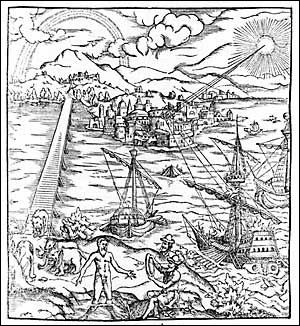 A facsimile frontispiece from a 1572 Latin edition of ‘Optics,’ the magnum opus of 11th century mathematician al-Hasan ibn al-Haytham (Alhazen), who pioneered modern scientific concepts of vision. Courtesy of Houghton Library 