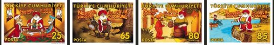 Hodja Stamps - issued by Turkey, February 7th, 2008 A set of four Stamps commemorating the 800th anniversary of the birth of Nasreddin Hodja.