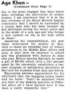 Aga Khan IV Los Alamos Lab Visit News Report page 2 continuation of above news report