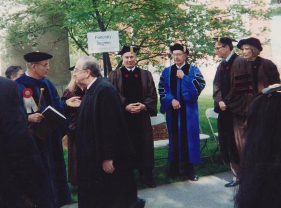 May 27, 1996: His Highness the Aga Khan IV, 49th Ismaili Imam, in the company of other Honorary Degree recipients during Brown University's Academic Procession. Photo: Malik Merchant, www.simerg.com