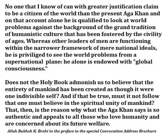 Remarks by A.K. Brohi in response to the speech made by the Aga Khan at the University of Peshawar Convocation on November 30, 1967