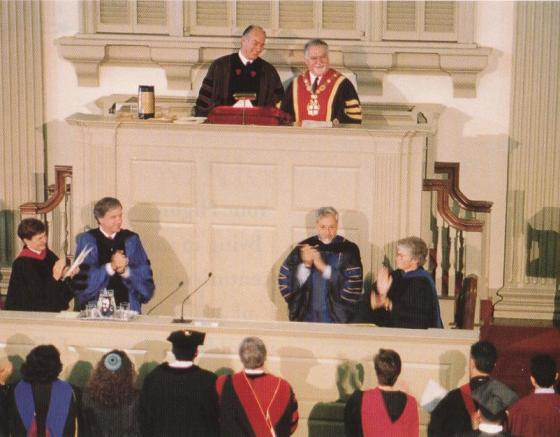 Eighteen years ago, on May 26, 1996, His Highness the Aga Khan receives a standing ovation at the conclusion of the Baccalaureate Address at Brown University, Providence, Rhode Island. Next to him is Vartan Gregorian who was then President of the University.