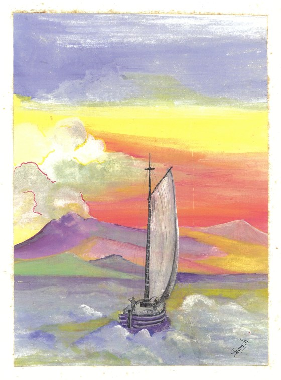 "Rahe Rast", painting of a boat