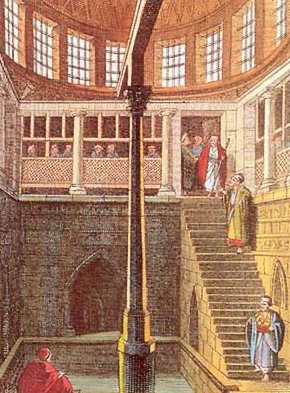 A Litho illustration of the Nilometer in Cairo. The structure was used to measure the flood levels of the Nile.
