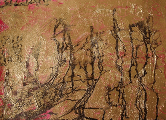 "Knowledge i" by Rubina Rajan. Mixed media on paper, 11 x 15