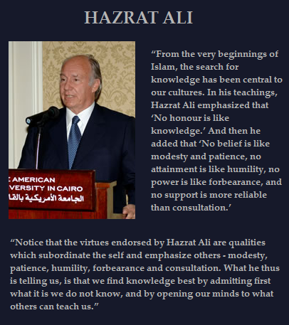 His Highness the Aga Khan seen giving his commencement lecture at the American University in Cairo on June 15, 2006. The excerpt on Hazrat Ali, from whom the 49th Ismaili Imam is directly descended, is from the address. Photo Credit: American University in Cairo.