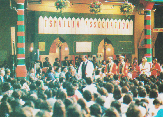 His Highness the Aga Khan with his Ismaili followers in London's Olympia during his visit to the UK in 1979.