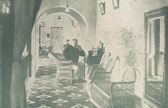 His Highness the Aga Khan III in a telephone room at the Zanzibar Palace.