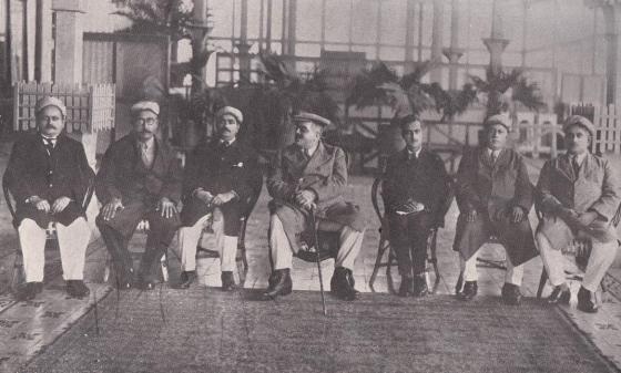 His Highness the Aga Khan pictured with Ismaili leaders in Port Said during his Europe-bound journey.