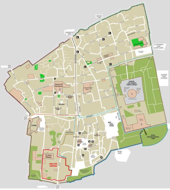 The walled area of Old City of Jerusalem