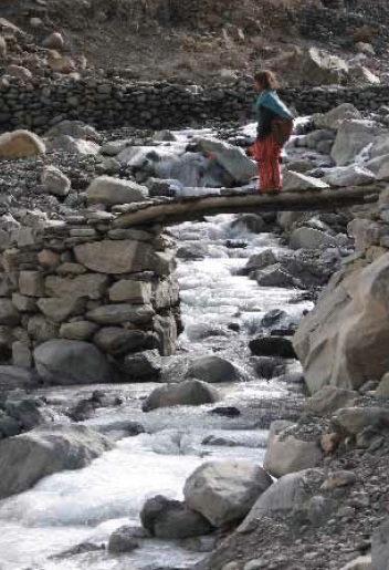 The road to school is full of potential dangers for Shimshal children. Photo: Pam Henson. Copyright.