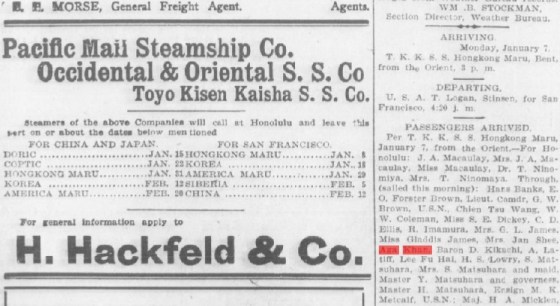 Hawaiian Star March 2 1907 Honolulu arrival