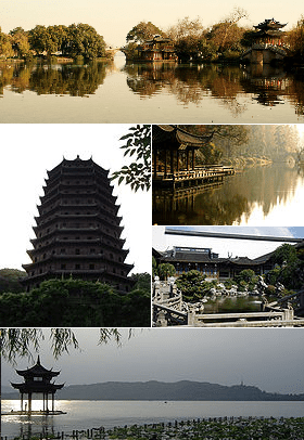 Montage of various Hangzhou images. This UNESCO Creative City for Crafts & Folk Art is home to the West Lake Cultural Landscape, a World Heritage Site. Photo: Wikipedia.