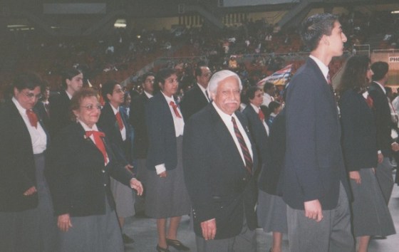 Rajabali Mecklai marching with other Ismaili volunteers at the Khushyali celebrations at the PNE in Vancouver. Photo: Rajabali Mecklai Family Collection