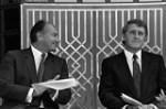 His Highness the Aga Khan applauds Prime Minister Brian Mulroney, following his remarks at the Opening Ceremony of the Ismaili Centre, Burnaby. Photo: The Ismaili/Zahur Ramji