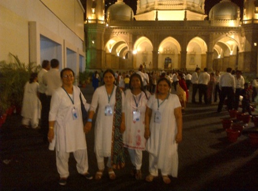 Author of this piece, Toral Pradhan, left, pictured with Shamshad, Anisha and Shahbanu at Hasanabad where they all served as volunteers during Mawlana Hazar Imam's visit to India. Photo: Toral Pradhan Collection.