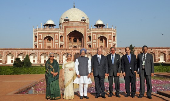 The Humayun Tomb, the resting place of the second Mughal emperor and a precursor to the Taj Mahal,forms a backdrop in this picture taken during the inauguration ceremony on September 18, 2013 which was attended by the Chief Guest, the Prime Minister of India, Dr Manmohan Singh, His Highness the Aga Khan, the Minister of Culture, Chandresh Kumari Katoch, Chairman Ratan Tata of the Sir Dorabji Tata Trust and Prince Hussain Aga Khan. Photo: The website of the Prime Minister of India.