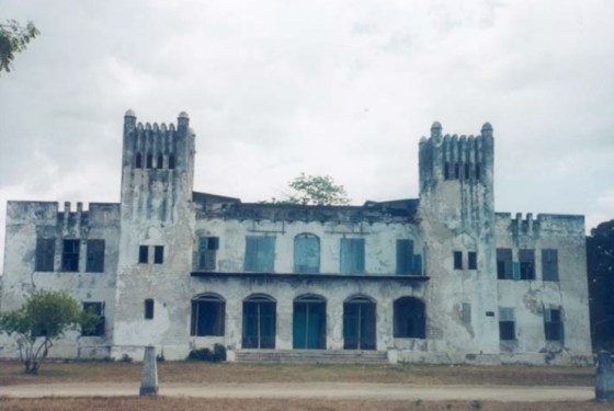 The Old Boma where His Highness the Aga Khan was received with great honours by the Chief of the District, Surgeon-Major Gaertner, and all the Europeans, among them the author of this piece. The building is one of the oldest standing stone structures in the conservation town of Bagamoyo. The Germans constructed it in 1895 as the German Boma to serve as the colonial administrative headquarters of the first capital of the German East Africa and the residence of the German Colonial Administrator. Owned now by the Tanzanian Government, the Boma is a very attractive structure that commands a clear view of the Indian Ocean. The Old Boma is presently deserted. It is the most notable reminder of the colonial period used by both Germans and British as the first state house of the country. Photo and caption from "Conservation and Maintenance of the Old Boma Building in Bagamoyo" by Dr. Charles Lucian.