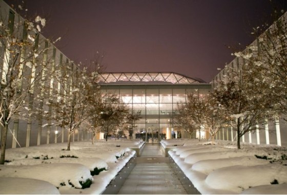 The char-bagh (garden) at the rear of the Delegation of the Ismaili Imamat Building seen covered with snow. Ottawa had heavy wet snow on Tuesday November 26, 2013, the day preceding the presentation of the RAIC Gold Medal to His Highness the Aga Khan for his significant contribution to Canadian architecture. Photo: © AKDN/Mo Govindji.