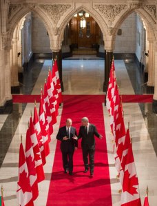 Prime Minister Stephen and His Highness the Aga Khan at the Parliament of Canada. 