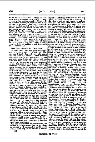  Sample of Hansard from The House of Commons, 1895. Shows sample of several members speaking as described in the text. The Canadian Hansard is not strictly verbatim, and is guided by the principle of avoiding "repetitions, redundancies and obvious errors." Photo: Wikipedia.