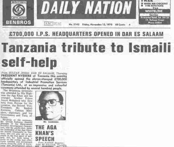 Kenya's Daily Nation reports the opening of the IPS buiding in Dar-es-Salaam. Image: Sultan Jessa Archives, Montreal, PQ.
