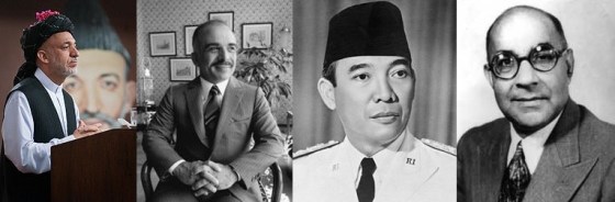 2006 - Hamid Karzai, 1989 - His Majesty King Hussein Ibn Talal, 1956 - His Excellency Dr. Sukarno, 1950 - Hon. Liaquat Ali Khan. Photos: Wikipedia.