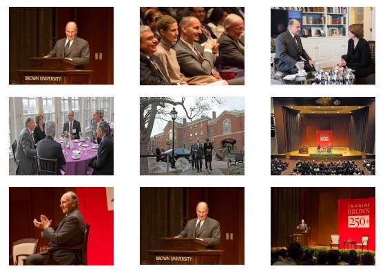 A collection of thumbnails from His Highness the Aga Khan's visit to Brown University to deliver the Ogden lecture on the occasion of the University's 250th anniversary. 