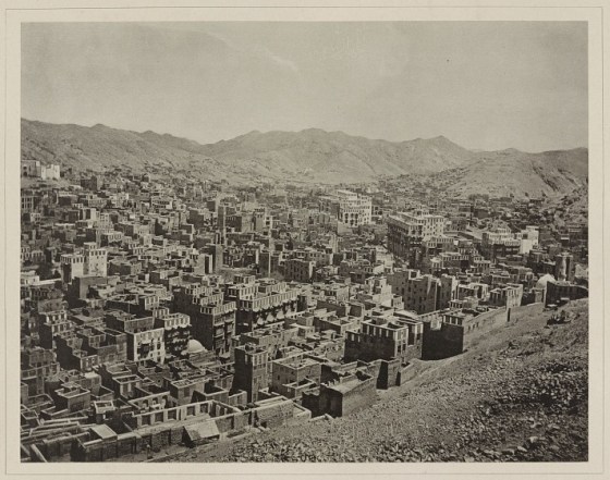 An 1889 photo showing a view of the city of Mecca. Photograph attributed to al-Sayyid ʻAbd al-Ghaffār by scholar Claude Sui. (Source: "Travel to the Holy Land and photography in the nineteenth century" by Claude Sui. Chapter in: To the Holy Lands: Pilgrimage centres from Mecca and Medina to Jerusalem. Mannheim: Reiss-Engelhorn Museum, 2008, pages 56-63). Credit: USA Library of Congress. Please click on image for article by Omid Safi