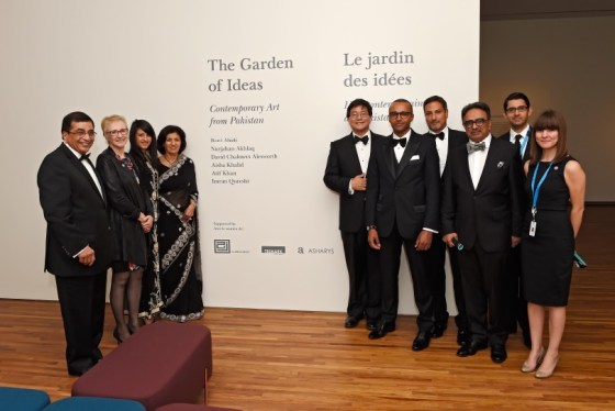 Henry Kim, the CEO of the Aga Khan Museum pictured with members of Aljomaih Group, Trimark Capital, and Asharys who supported the inaugural exhibition entitled "The Garden of Ideas: Contemporary Art from Pakistan." Pictured (l to r): Aziz Shariff, Ann Smiley, Carolina Shariff, Ashraf Shariff, Henry Kim, Herve Steimes, Eric Hamid, Shan Ashary, Hussein Shamji, and Fallon Butler. Photo: Gary Otte/AKDN. Copyright.