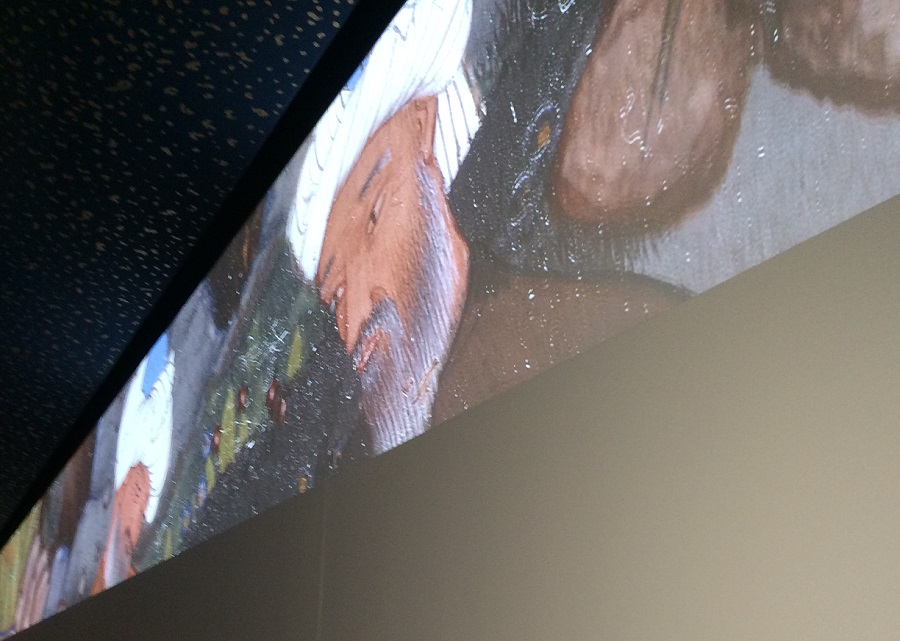 This magnificent display of ever changing panaromic display of images welcomes  visitors to the Aga Khan Museum as they enter its doors from the indoor parking garage. The parking level provides excellent resting facilities for Museum guests. Photo: Malik Merchant/Simerg.