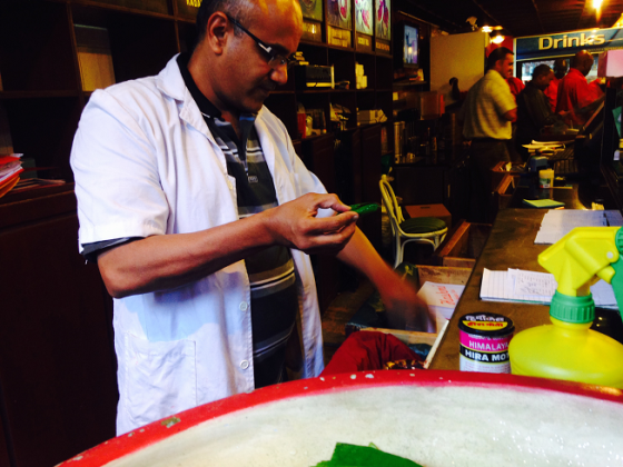 Farouk Paanwalla with complete paan. "I do not count how many paans I make It is my life." Photo: Farida Keshavjee