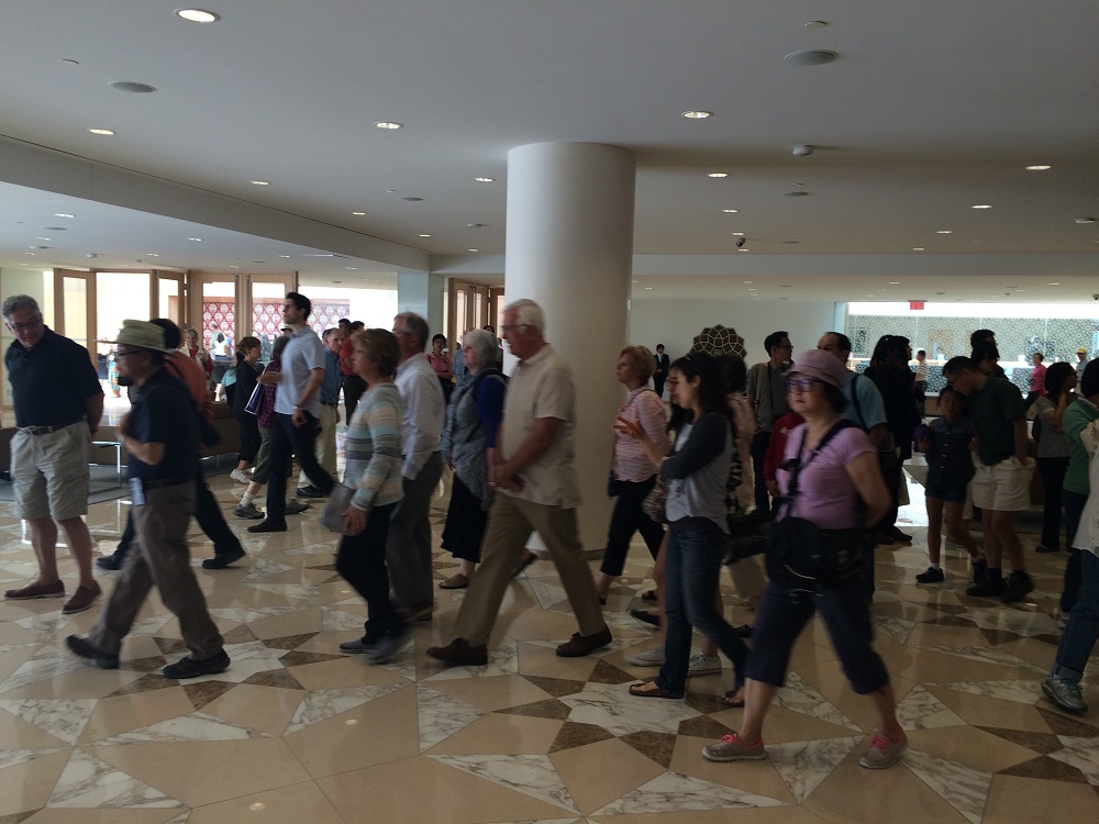 May 24th 2015 - Toronto's 16th Annual Doors Open. The Ismaili Centre. Visitors on the move to see other sections of the centre. Photo: Malik Merchant/Simerg. Copyright.