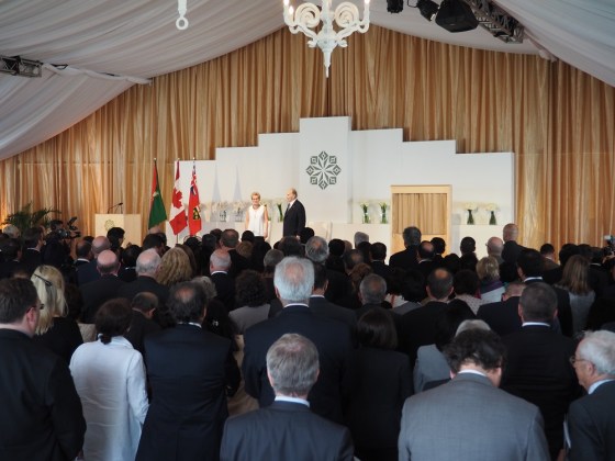 The recitation of the Canadian National Anthem at the opening of the Aga Khan Park on May 25, 2015. Photo: Simerg/Malik Merchant/Simerg. Copyright.