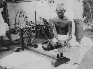 Mahatma Gandhi spinning yarn in the 1920's. Photo: Wikipedia.