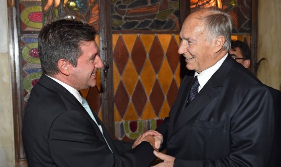 His Highness the Aga Khan is received by the Mayor of Athens, Mr Giorgos Kaminis at a dinner he hosted for Forum participant at Athens City Hall. Photo: AKDN / Gary Otte