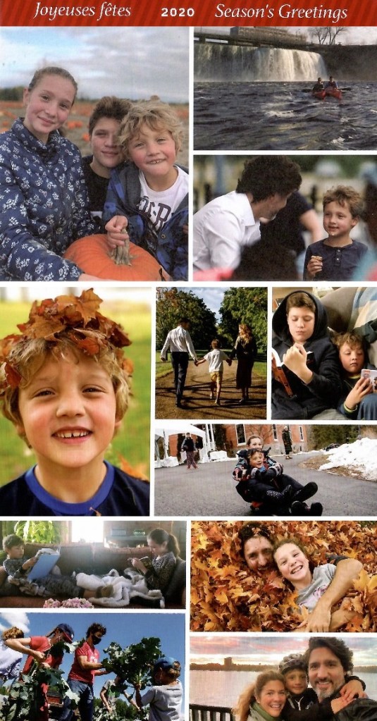 Prime Minister Justin Trudeau with members of his family. Credit: Greeting card
