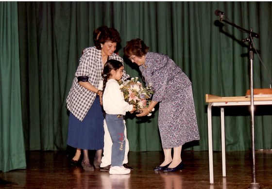 Ismaili teacher and missionary Mrs. Merchant retirement bouquet of flowers