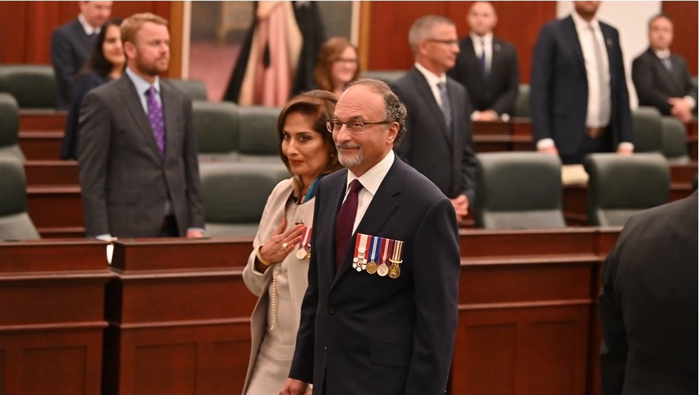Dr. Zaheer Lakhani accompanies his wife, Her Honour Salma Lakhani AOE, at her Lt. Gov of Alberta installation ceremony, Simerg and Malik Merchant; Al Karim Walli twitter photo