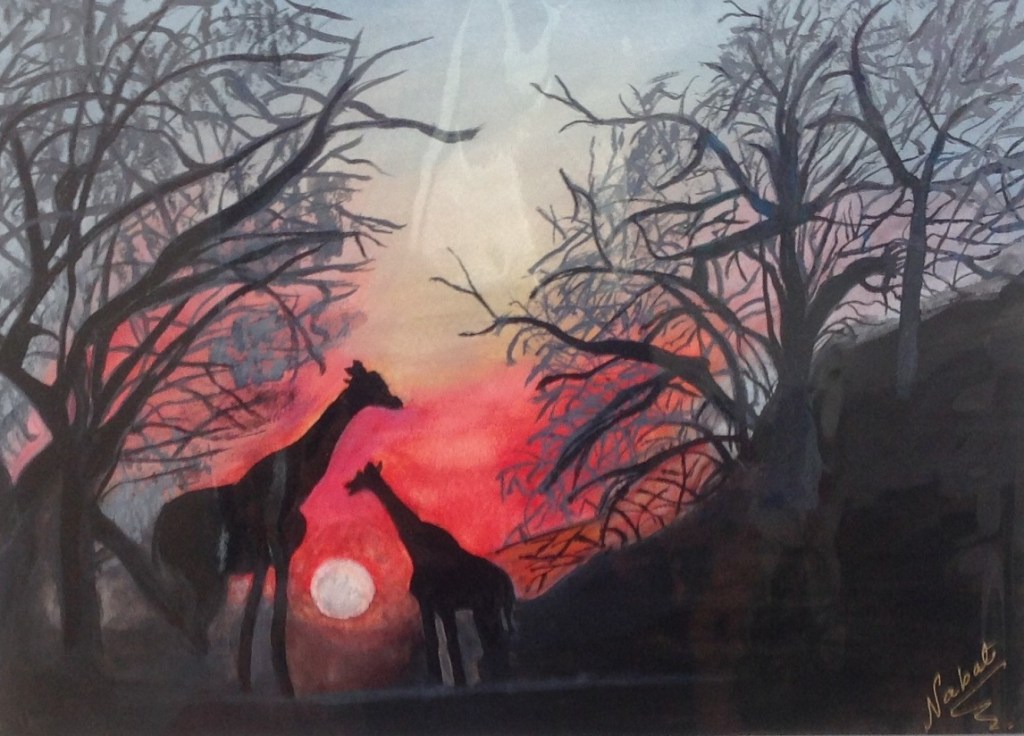 Safari sunset by Ismaili artist Nabat Pirani Simerg