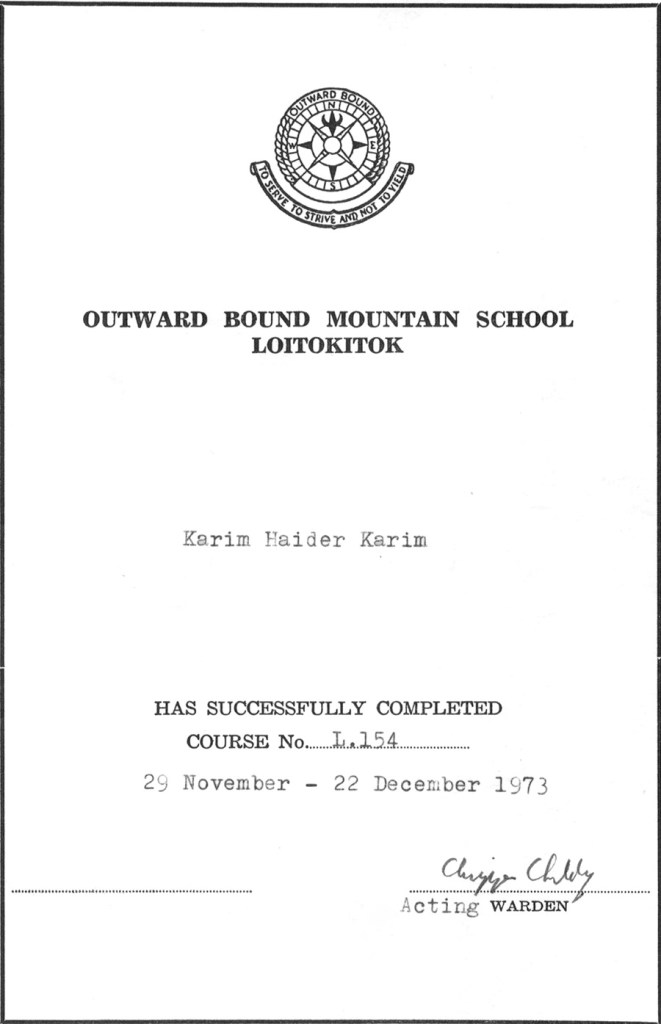 Outword Bound Mountain School Kenya, Karim Karim Kilimanjaro climb certificate, simerg