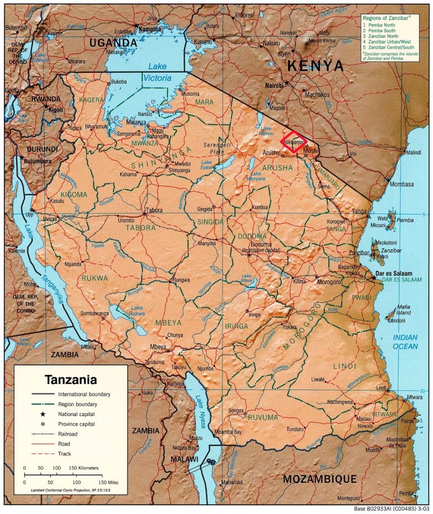 Tanzania map (Shaded Relief), 2003, Perry-Castañeda Library Map Collection. 