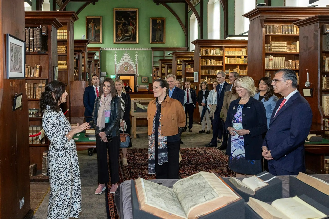 Princess Zahra Aga Khan and the AKU delegation get a tour of Maynooth University while signing the MOU between the Irish University and Aga Khan University. This first-of-its-kind partnership between AKU and an Irish university will promote collaboration in research, student and staff mobility, and knowledge exchange in mutual expertise and development areas. Photograph: Maynooth University via AKDN.