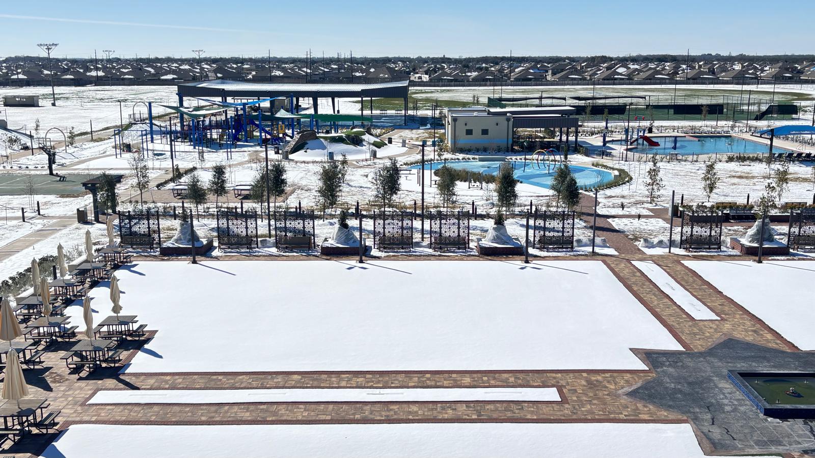 The Pioneer Recreation grounds are covered in snow