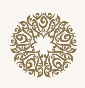 Intricate floral mandala design in brown on a light background.